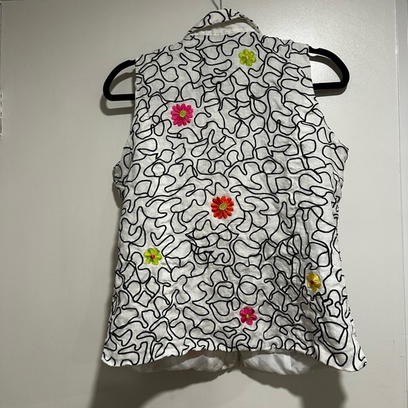 Mercer & Madison Women’s Sz: L Linen Vest Embroidered Bright Spring Flowers. - Picture 2 of 8